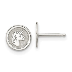 Sterling Silver Polished & Textured Unicorn Children's 14in Necklace and Post Earrings Set