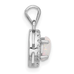 Sterling Silver Rh-plated CZ and Created Opal Halo Pendant and Earring Set