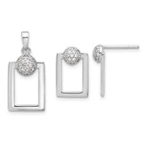 Sterling Silver RH-plated Micro Pave CZ Rectangle Earrings and Pendant Set