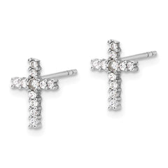 Sterling Silver Rhodium-plated CZ Cross Post Earrings and Pendant Set