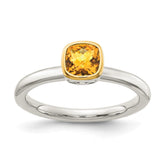 Shey Couture Sterling Silver Rhodium-plated with 14k Accent Polished Cushion-cut Citrine Ring - 3
