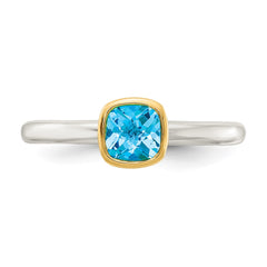 Shey Couture Sterling Silver Rhodium-plated with 14k Accent Polished Cushion-cut Light Swiss Blue Topaz Ring - 3