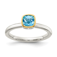 Shey Couture Sterling Silver Rhodium-plated with 14k Accent Polished Cushion-cut Light Swiss Blue Topaz Ring - 3