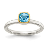 Shey Couture Sterling Silver Rhodium-plated with 14k Accent Polished Cushion-cut Light Swiss Blue Topaz Ring - 2