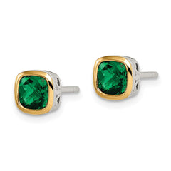 Shey Couture Sterling Silver Rhodium-plated with 14k Accent Created Emerald Square Stud Earrings