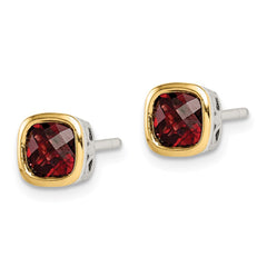 Shey Couture Sterling Silver Rhodium-plated with 14k Accent Garnet Square Stud Earrings