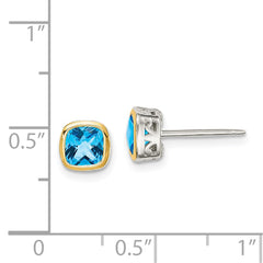 Shey Couture Sterling Silver Rhodium-plated with 14k Accent Light Swiss Blue Topaz Square Stud Earrings