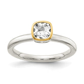 Shey Couture Sterling Silver Rhodium-plated with 14K Accent Polished Cushion-cut White Topaz Ring - 2