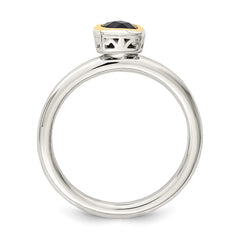Shey Couture Sterling Silver Rhodium-plated with 14K Accent Polished Cushion-cut Created Sapphire Ring - 2