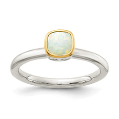 Shey Couture Sterling Silver Rhodium-plated with 14K Accent Polished Cushion-cut Milky Opal Ring - 3