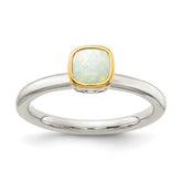 Shey Couture Sterling Silver Rhodium-plated with 14K Accent Polished Cushion-cut Milky Opal Ring - 2