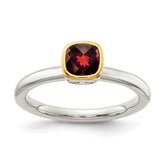 Shey Couture Sterling Silver Rhodium-plated with 14K Accent Polished Cushion-cut Garnet Ring - 3