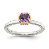 Shey Couture Sterling Silver Rhodium-plated with 14K Accent Polished Cushion-cut Amethyst Ring - 3