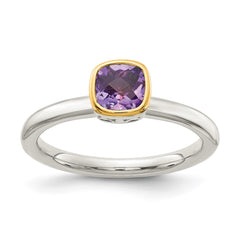 Shey Couture Sterling Silver Rhodium-plated with 14K Accent Polished Cushion-cut Amethyst Ring - 3