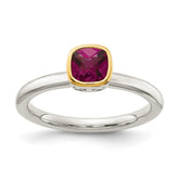 Shey Couture Sterling Silver Rhodium-plated with 14K Accent Polished Cushion-cut Rhodolite Garnet Ring - 2