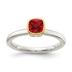Shey Couture Sterling Silver Rhodium-plated with 14K Accent Polished Cushion-cut Created Ruby Ring - 3