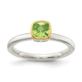 Shey Couture Sterling Silver Rhodium-plated with 14K Accent Polished Cushion-cut Peridot Ring - 3