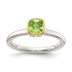 Shey Couture Sterling Silver Rhodium-plated with 14K Accent Polished Cushion-cut Peridot Ring - 3