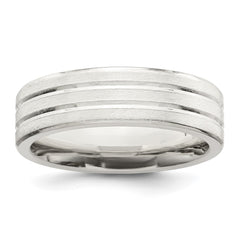 Sterling Silver 6mm Brushed Flat Grooved Fancy Band Size 7.5 - 2