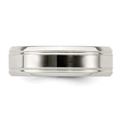 Sterling Silver 6mm Polished Flat Grooved Beveled Edge Fancy Band Size 11.5