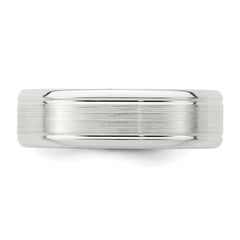 Sterling Silver 6mm Brushed Flat Grooved Beveled Edge Fancy Band Size 12.5