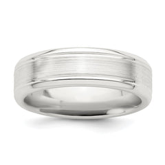 Sterling Silver 6mm Brushed Flat Grooved Beveled Edge Fancy Band Size 12.5