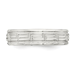 Sterling Silver 6mm Polished Flat Greek Key Design Beveled Edge Fancy Band Size 9.5