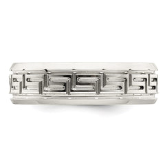 Sterling Silver 6mm Polished Flat Greek Key Design Beveled Edge Fancy Band Size 9