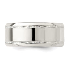 Sterling Silver 6mm Polished Flat Milgrain Beveled Edge Fancy Band Size 8