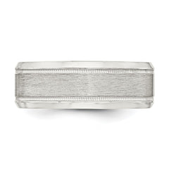 Sterling Silver 6mm Brushed Flat Milgrain Beveled Edge Fancy Band Size 11