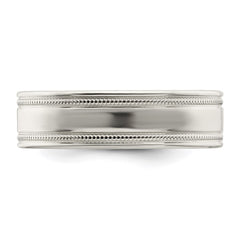 Sterling Silver 6mm Polished Flat Milgrain Grooved Edge Fancy Band Size 11.5