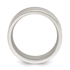 Sterling Silver 8mm Polished Flat Grooved Fancy Band Size 7