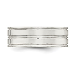 Sterling Silver 8mm Polished Flat Grooved Fancy Band Size 12