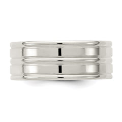 Sterling Silver 8mm Polished Flat Grooved Fancy Band Size 9