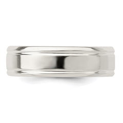 Sterling Silver 6mm Polished Flat Grooved Fancy Band Size 12 - 2