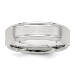 Sterling Silver 6mm Brushed Flat Grooved Fancy Band Size 11