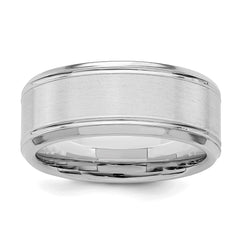 Sterling Silver Rhodium-plated 8mm Brushed Fancy Band Size 13