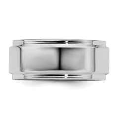 SS Rhodium-plated 8mm Flat w/ Step Edge Size 4 Band