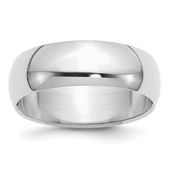 Sterling Silver Rhodium-plated 7mm Half-Round Size 7.5 Band