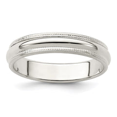 Sterling Silver 4mm Half Round Milgrain Size 6 Band