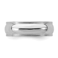 Sterling Silver Rhodium-plated 6mm Half Round Milgrain Size 12 Band
