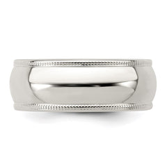 Sterling Silver 7mm Half Round Milgrain Size 7.5 Band