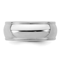Sterling Silver Rhodium-plated 7mm Half Round Milgrain Size 11.5 Band