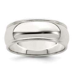 Sterling Silver 7mm Half Round Milgrain Size 11.5 Band