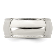 Sterling Silver 8mm Half Round Milgrain Size 10.5 Band