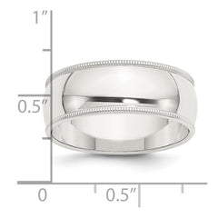 Sterling Silver 8mm Half Round Milgrain Size 7 Band