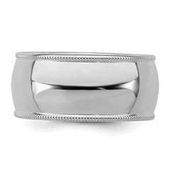 Sterling Silver Rhodium-plated 9mm Half Round Milgrain Size 13 Band