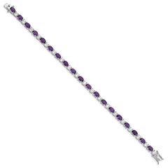 Sterling Silver Rhodium-plated Amethyst & CZ Bracelet - 2