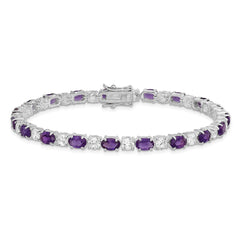 Sterling Silver Rhodium-plated Amethyst & CZ Bracelet - 2
