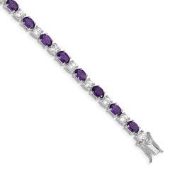 Sterling Silver Rhodium-plated Amethyst & CZ Bracelet - 2